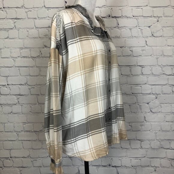 NWT Ann Taylor Gray Tan Plaid Buttondown Shirt Size XL - Picture 2 of 9